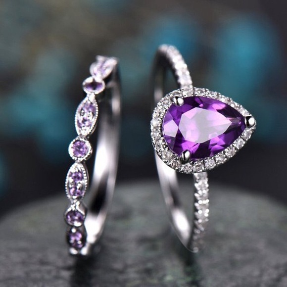 Purple Tear Drop Ring Set - Picture 3 of 7